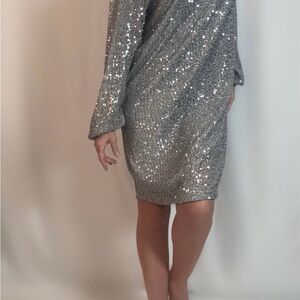 Crown & Ivy Silver Sequin Long Sleeve Dress